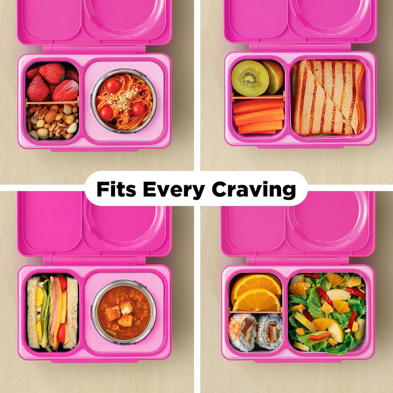 OmieBox UP bento Box for Kids Insulated Lunch Box Leak Proof Vacuum Insulated Thermal Food jar Cooler ice Pack 2 Compartments (Pop Pink)