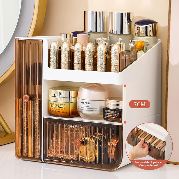 blueland Makeup Organizer, 3 Tier Luxury Countertop Cosmetic Storage Box with Multifunctional Makeup Jewelry Drawer, Desktop Beauty Display Organiser Stand for Lipsticks, Brushes, Lotions (White B)