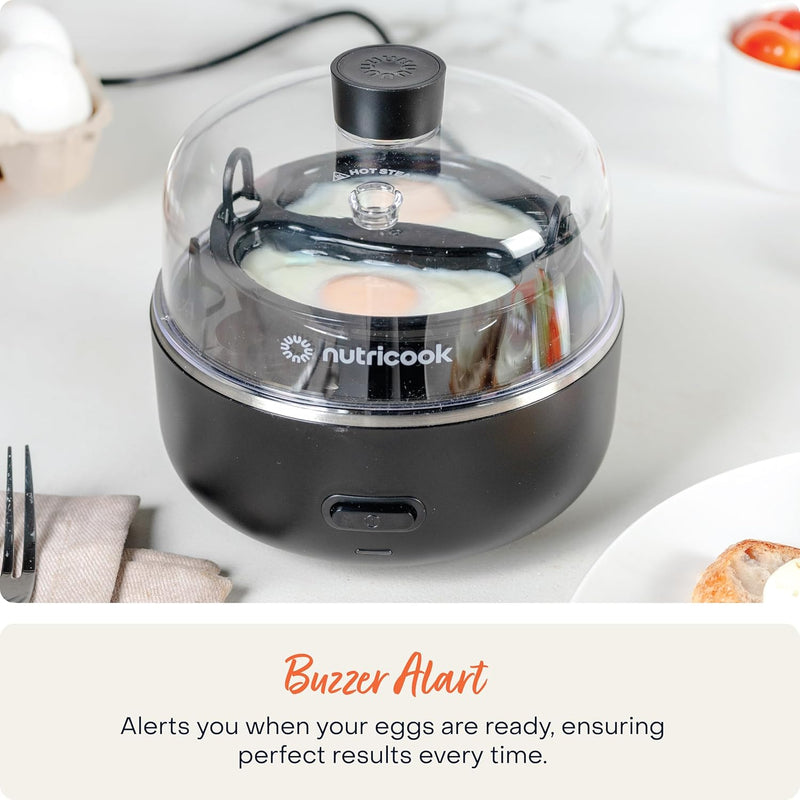 NutriCook Rapid Egg Cooker: 7 Egg Capacity Electric Egg Cooker for Boiled Eggs, Poached Eggs, Scrambled Eggs, or Omelettes with Auto Shut Off Feature - Silver