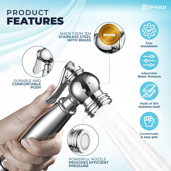 SPAULD Handheld Toilet Bidet Sprayer, Jet Sprayer Kit, Muslim Shower for Toilet, Shattaf, Stainless Steel Faucet Bidet Sprayer Set, Healthy diaper for Sprayer toilet