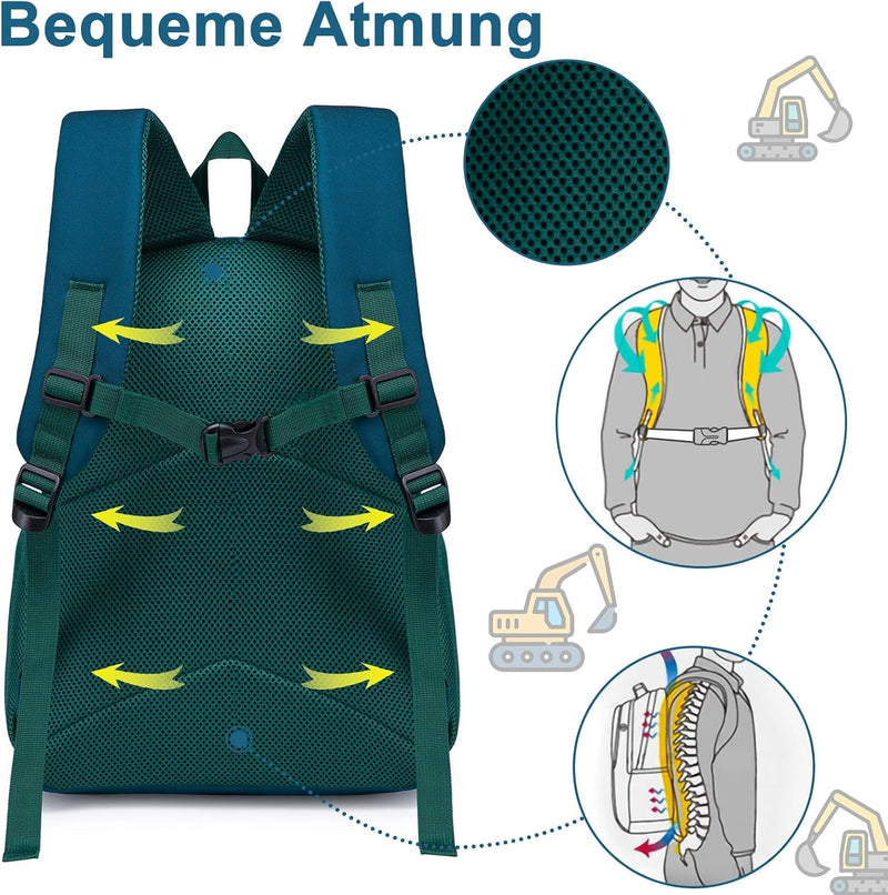 Kinder Rucksack für Jungen Mädchen Kid Rucksäcke Vorschule Kindergarten Schule Buchtasche Kind Schultasche niedliche Kindergartentasche - Excavator motif-blue