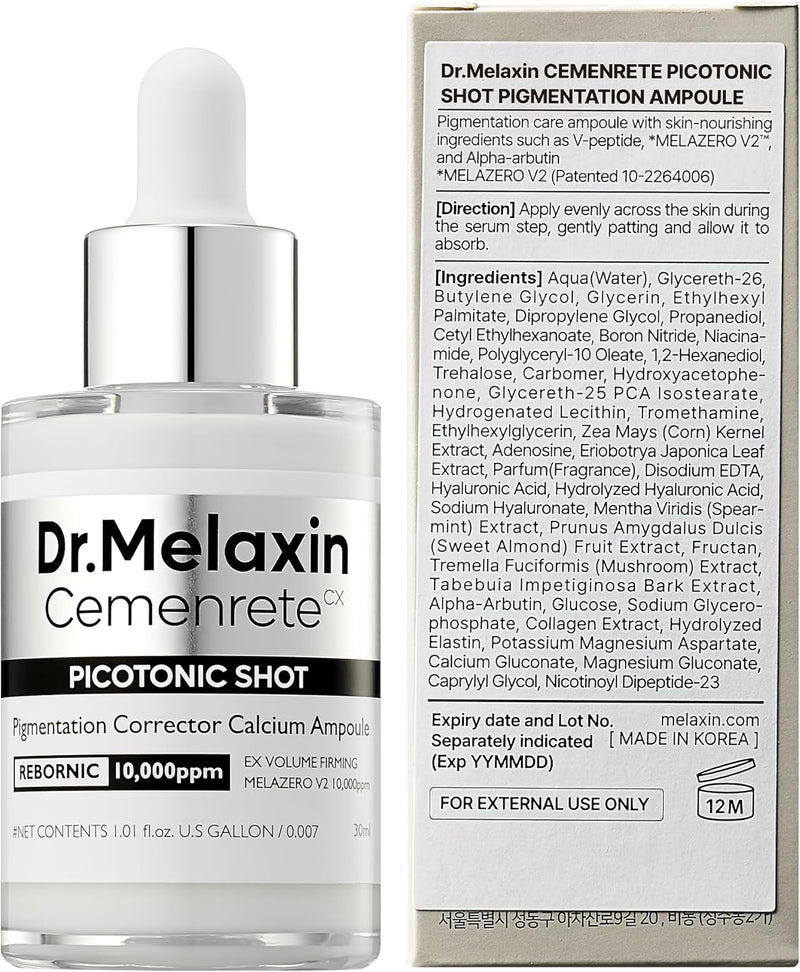 Cemenrete Picotonic Shot Calcium Ampoule for Even Skin Tone & Skin Clarity, 1.01 fl.oz.