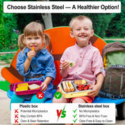 BIGTHREE Stainless Steel Lunch Box for Kids & Adults, Bento Lunch Box, 800-1000ml, 3 Compartment Metal Lunch Container, One-Touch Latch, Leakproof Food Container