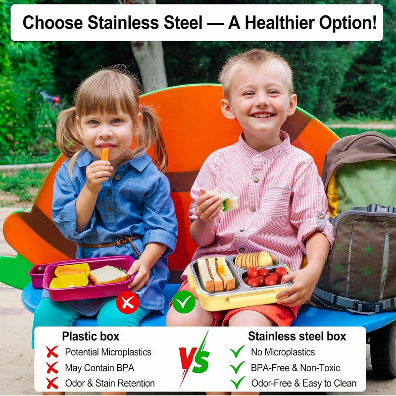 BIGTHREE Stainless Steel Lunch Box for Kids & Adults, Bento Lunch Box, 800-1000ml, 3 Compartment Metal Lunch Container, One-Touch Latch, Leakproof Food Container