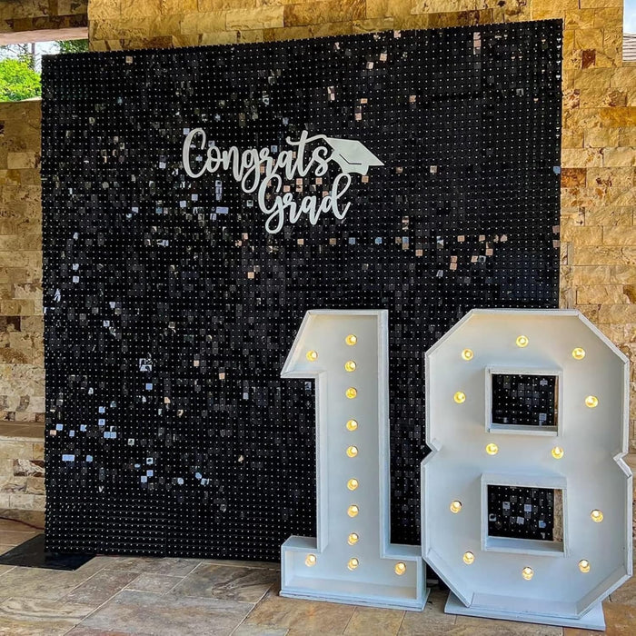 AM ANNA Sequin Wall Panels, 30PCS Shimmer Backdrop Stand, Rainbow Silver Square Decoration for Photo Backdrops, Party, Anniversary, Engagement