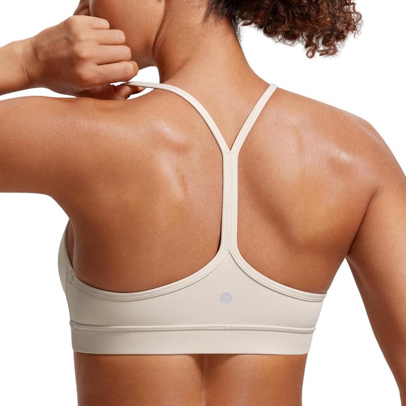 CRZ YOGA Y Back Sports Bra for Women - Padded Racerback Spaghetti Straps Thin Strap Low Impact Workout Yoga Bra
