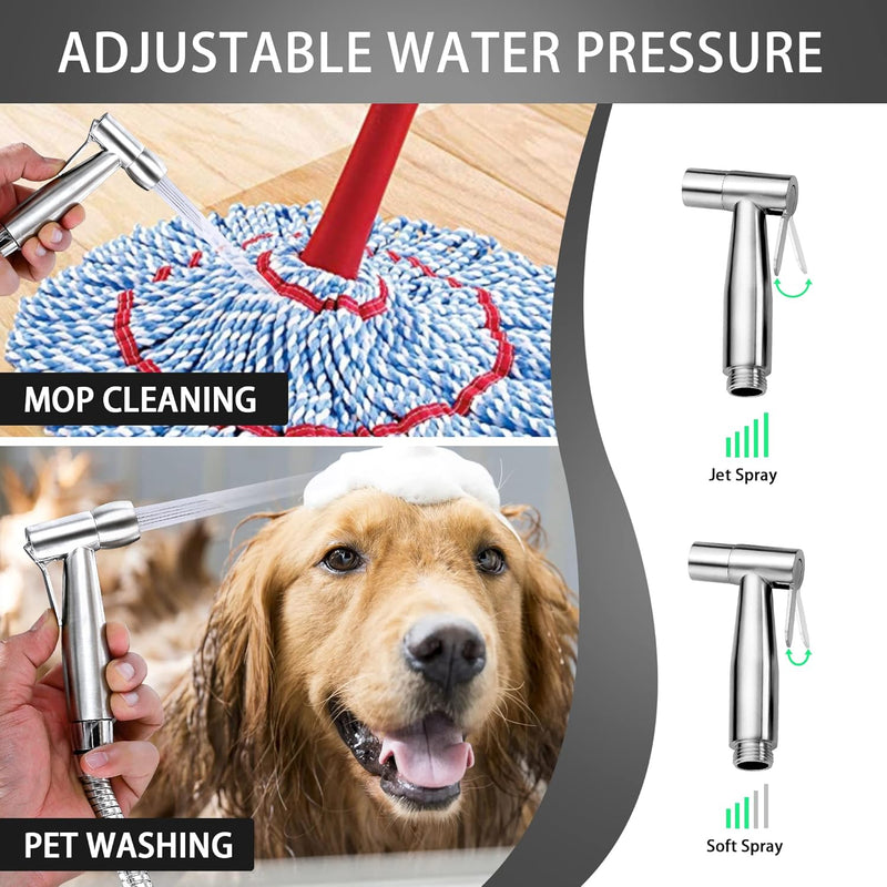Hanbuluo Bidet Sprayer for Toilet, Hand held Stainless Steel Toilet Bidet Sprayer Kit with Hose, Easy Install Bidet Attachment for Toilet, Bidet Sprayer for Personal Hygiene