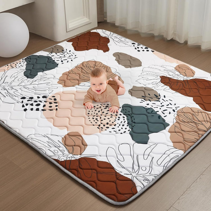 Baby Play Mat for Floor Baby Crawling Mat Foldable Play Mat Thicken Soft Padding Playmats for Babies and Toddlers Infants Easy Care Machine Washable (50" x 50", Leaf)