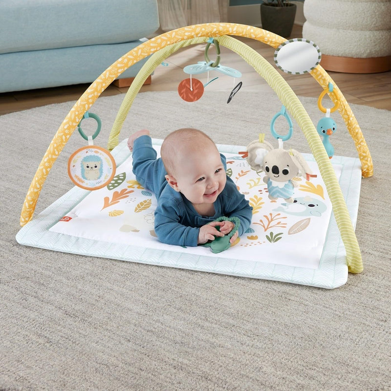 Fisher-Price Baby Playmat Simply Senses Newborn Gym with Mobile & Sensory Activity Toys for Developmental Play Ages 0+ Months, HRB15