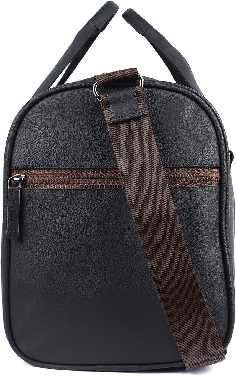 Vintage Faux-Leather 26L Medium Water Resistant Travel Duffle Bag/Gym Bag/Sports Duffle for Men/Women (Black)