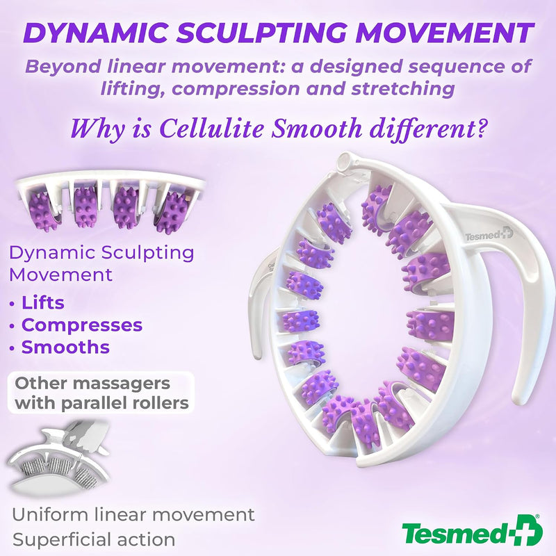TESMED Cellulite Smooth strong anti-cellulite massager with patented roller technology - draining and firming effect - orange skin, tired legs, thighs and gluteum - Made in Italy