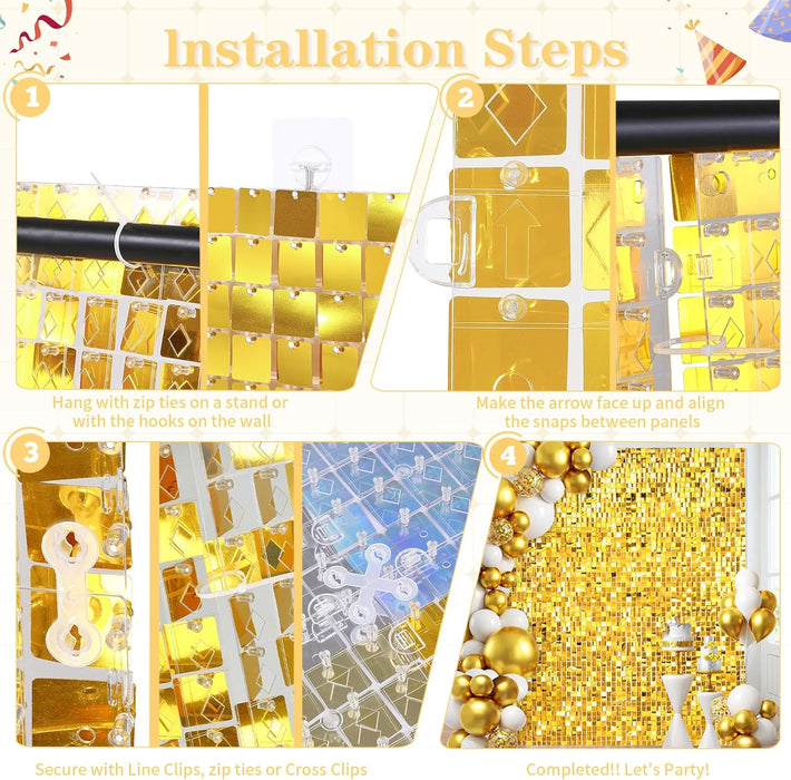 B-COOL Shimmer Wall Backdrop Sequin Wall Panels Pack of 24 Light Gold Glitter Backdrop Panel for Birthday Home Anniversary Engagement Bachelorette Parties Decorations