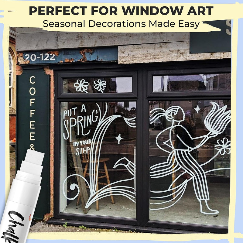 5 White Chalk Markers (1mm, 3mm, 5mm, 15mm) - Dry Erase Markers for Blackboard, Chalkboard, Car Window, Glass - Dual tip, Fine & Jumbo Tip - Erasable Liquid Chalk Pens, Chalkboard Markers