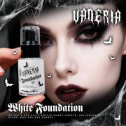 VANERIA White Foundation, Goth Foundation Liquide Makeup, Clown Makeup, Blanco Face Paint, Full-Coverage Waterproof, Mixer Use or White Base for Halloween, Cosplay, Stage, Mime & Film.30ML