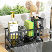 Cisily Kitchen Sink Organizer, 1-Shelf Stainless Steel Sponge Holder with Automatic Drainage, Space Saving, Efficient Divider Design - Black
