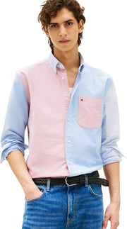 Mens Long Sleeve Oxford Shirts in Regular Fit, Men's Button Down Shirts, Also Available in Big and Tall - Shirt Blue / Multi