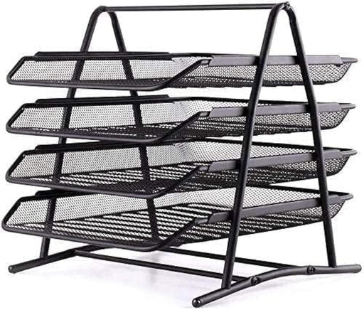SHOWAY ECVV Desk Deposit Tray 4 Layer A4 Metal tray Office Desk Organiser Paper office Mesh Document Basket File Paper Tray Letter Organiser Holder Desktop Accessories