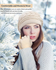 4 Pieces Women Winter Hat and Glove Set, Warm Knitted Beanie Hat Glove Snow Ski Skull Cap with Visor and Touchscreen Glove
