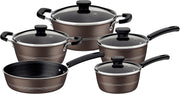 Tramontina Sicilia 9 Pieces Hazelnut Aluminum Cookware Set with Interior and Exterior Starflon Excellent PFOA Free Nonstick Coating - 9 Pcs Hazelnut