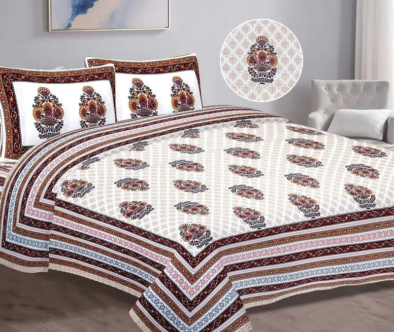 SUFAYA FAB Printed Indian Sanganer Cotton Premium Big Size Bedsheets for Modern Look(108x108) inches,Pillow (17x27) inches