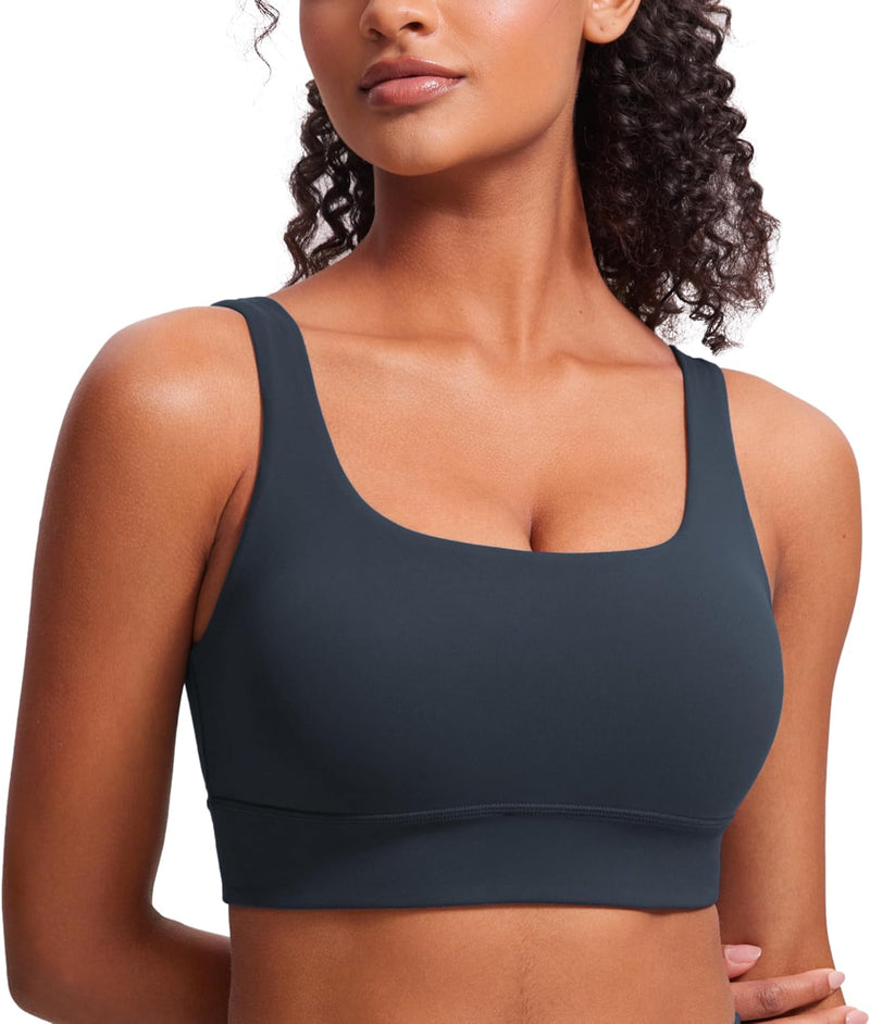 CRZ YOGA Womens Butterluxe U Back Sports Bra - Scoop Neck Padded Low Impact Workout Yoga Bra with Built in Bra