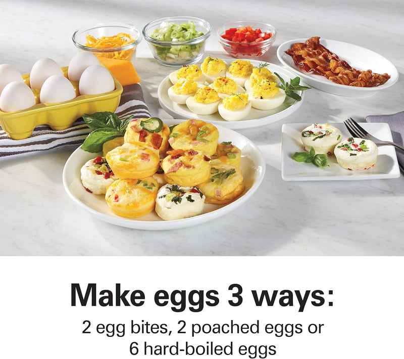 Hamilton Beach Sous Vide Style Electric Egg Bite Maker, Hard Boiled Egg Cooker & Poacher with Removable Nonstick Tray, Makes 2 in Under 10 Minutes, Teal (25511)