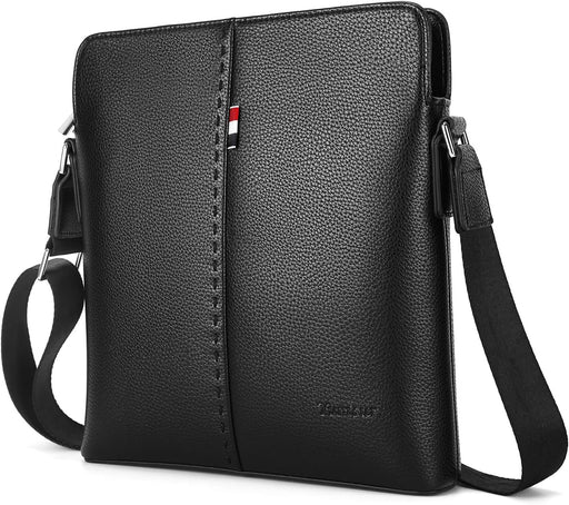 Mens Shoulder Bag, Genuine Leather Messenger Handbag Crossbody Bag for Men Purse iPad Bag for Business Office Work School with Adjustable Strap Black, Black, One Size