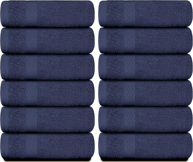 White Classic Luxury Cotton Washcloths - Small Hotel Spa Bathroom Face Towel | 12 Pack |