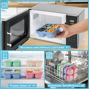 4 Pcs Snack Boxes, 4-Compartment Reusable Bento Container, BPA-Free Wheat Straw, Stackable, Microwave and Freezer Safe, 5.8oz Per Compartment, for Kids, School, Work, Travel