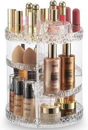 Masirs 360 Rotating Makeup Organizer - Adjustable Shelf Height and Fully Rotatable. The Perfect Cosmetic Organizer for Bedroom Dresser or Vanity Countertop. (Clear) - Diamond Clear