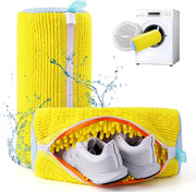 MOMENT Large Shoe Washing Machine Bag, 38x18cm Chenille Microfiber Sneaker Laundry Bag, 360 Scrubbing Deep Cleaning Reusable Shoe Washing Bags for Trainers, Sport Running Shoes (Yellow) - Yellow XL Large