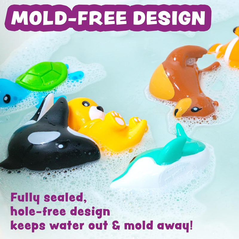 Tub Works® Savanna™ Mold Free Bath Toys, 6 Pack | Sealed, No Hole Bath Toys Design Keeps Moisture Out | Soft, Squeezable & Float on Water | Easy-Grip Baby & Toddler Bathtub Toys | Great Baby Pool Toys