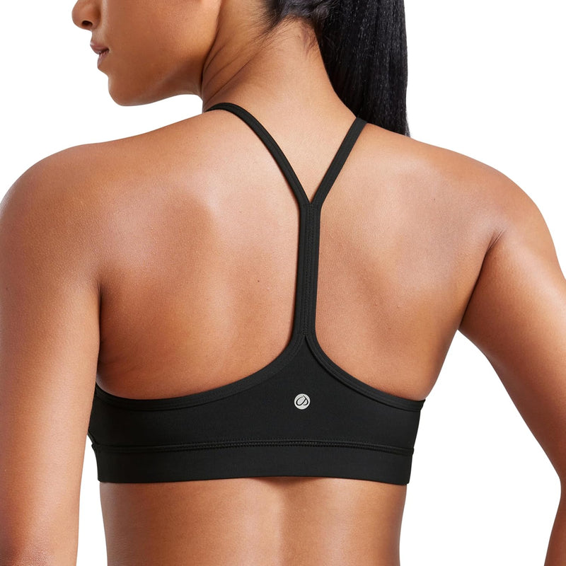 CRZ YOGA Y Back Sports Bra for Women - Padded Racerback Spaghetti Straps Thin Strap Low Impact Workout Yoga Bra