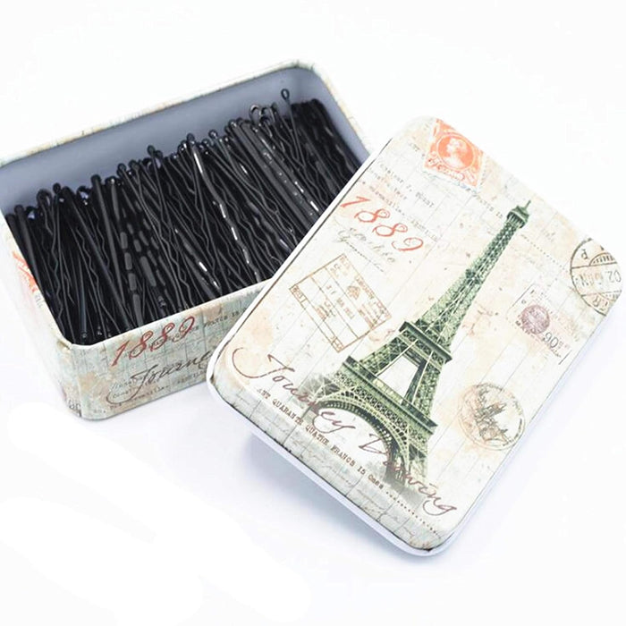 150 pcs Black Bobby Pins with Box Tower