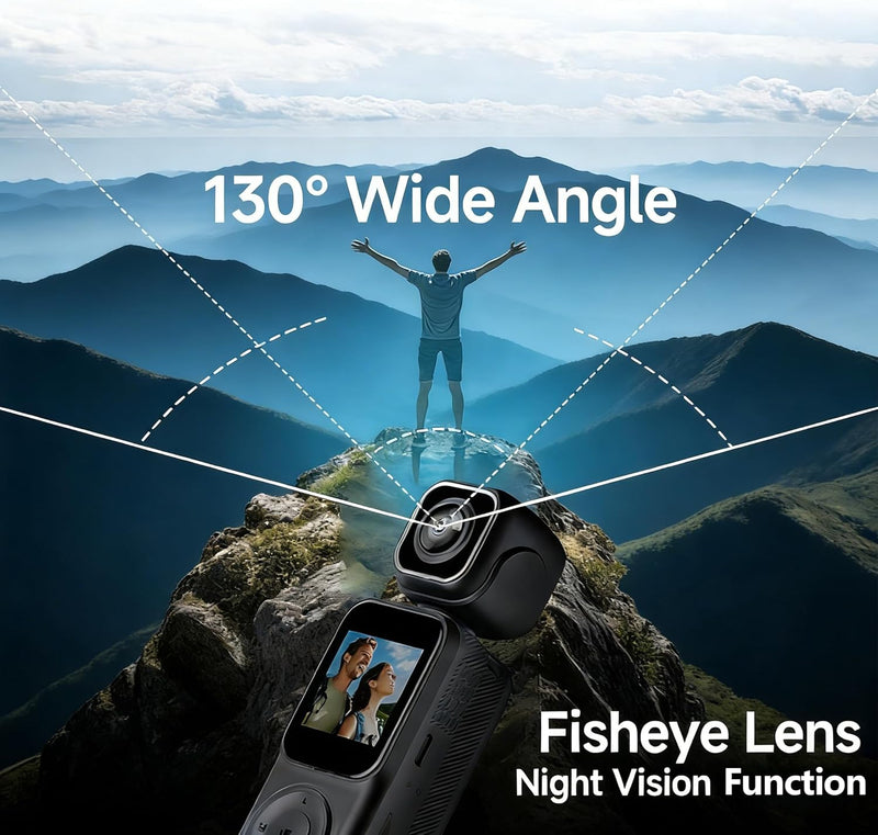 Angju 4K Pocket Vlogging Camera with Dual Screen & 3-Axis Gimbal Stabilizer, Handheld Portable Video Camera with WiFi, Face Tracking, 270 Rotation & 64GB SD Card