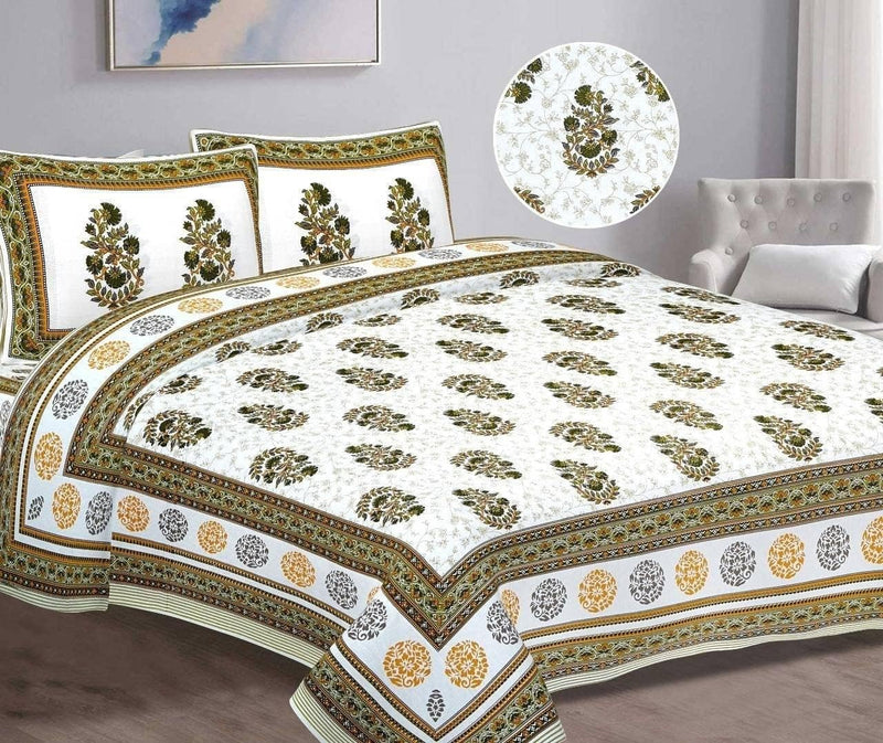 SUFAYA FAB Printed Indian Sanganer Cotton Premium Big Size Bedsheets for Modern Look(108x108) inches with Two Pillow (17x27) inches