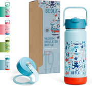 550ml Kids Water Bottle 18/8 Stainless Steel Double Wall Insulated thermo Bottle with Straw Lid and Wide Mouth, Hot Cold Liquids Sports School Bottle (19oz, Unicat Magic) - 550ML Sea Vibes
