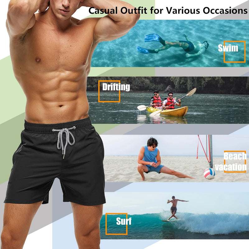 Sun Ora Men's Swim Trunks Quick Dry Swimming Shorts,Mesh Layer Swim Suit Plain Beach Board Shorts with Mesh Pockets