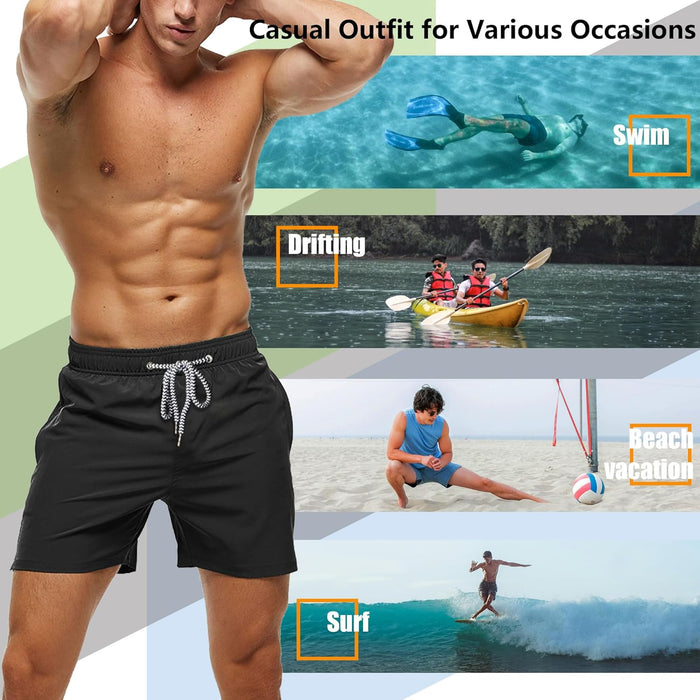 Sun Ora Men's Swim Trunks Quick Dry Swimming Shorts,Mesh Layer Swim Suit Plain Beach Board Shorts with Mesh Pockets