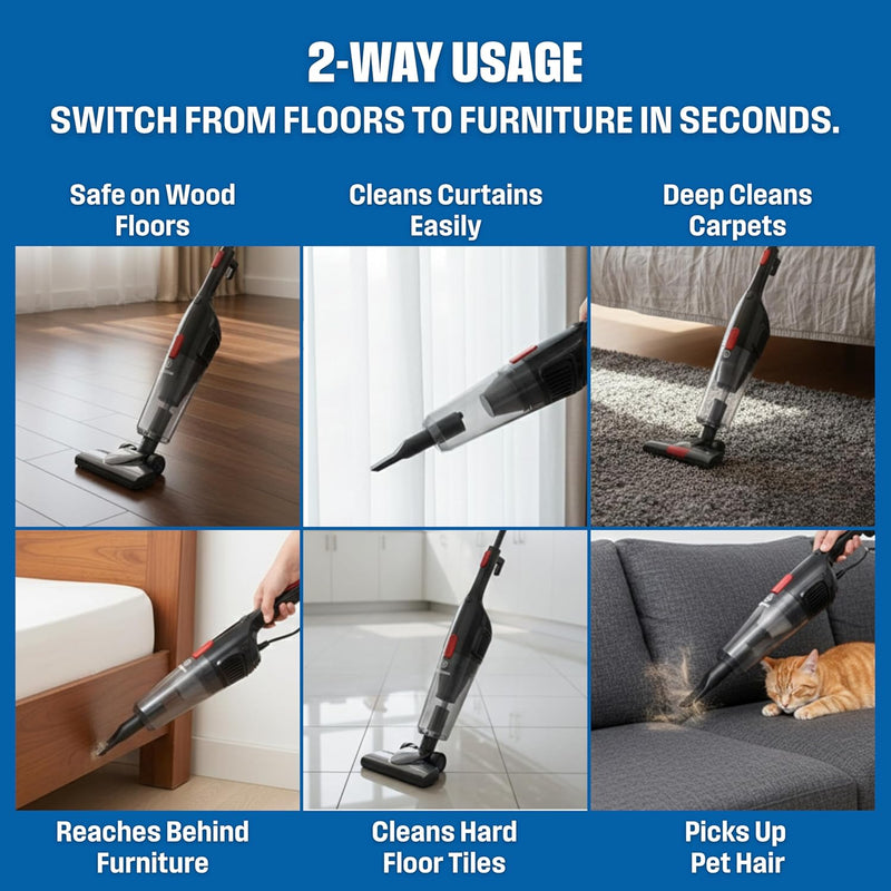 Westinghouse USA 3-in-1 Stick Vacuum Cleaner Black 600W Upright & Handheld 17Kpa Suction, Lightweight Design, 1.2L Dust Capacity (UAE Version) - 2 Years Warranty