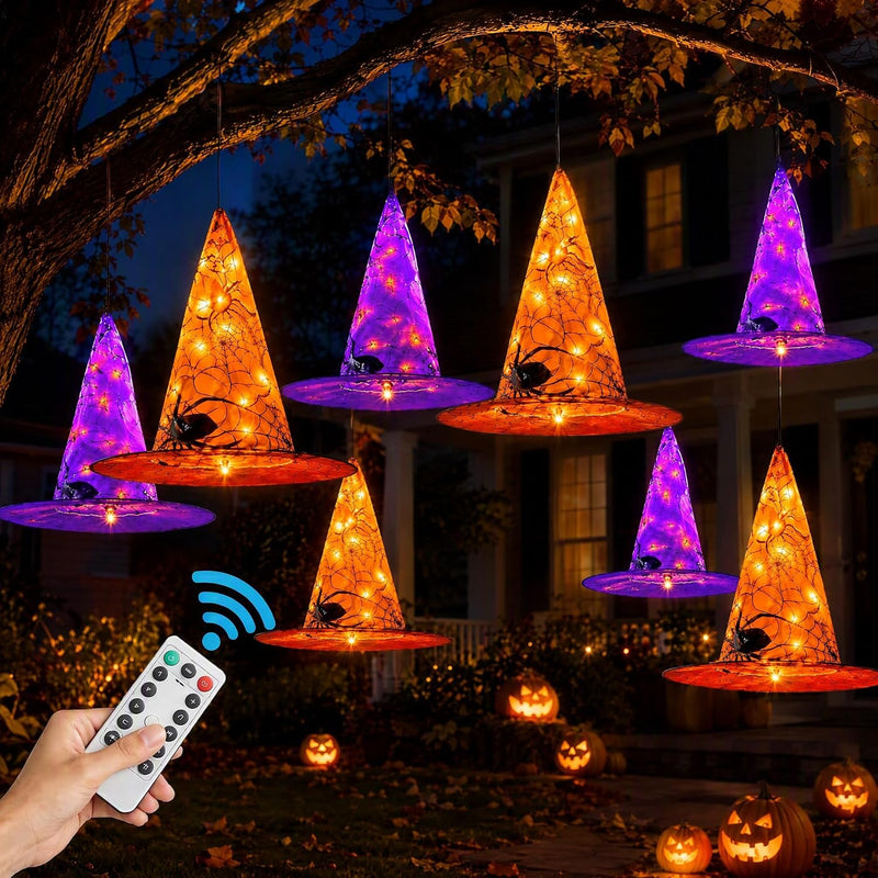 Beauenty Halloween Decorations, 8Pcs Halloweens Hat Lights, Waterproof Decorations Lights with Remote Control for Outdoor Garden Party Supplies Decor (A) - A