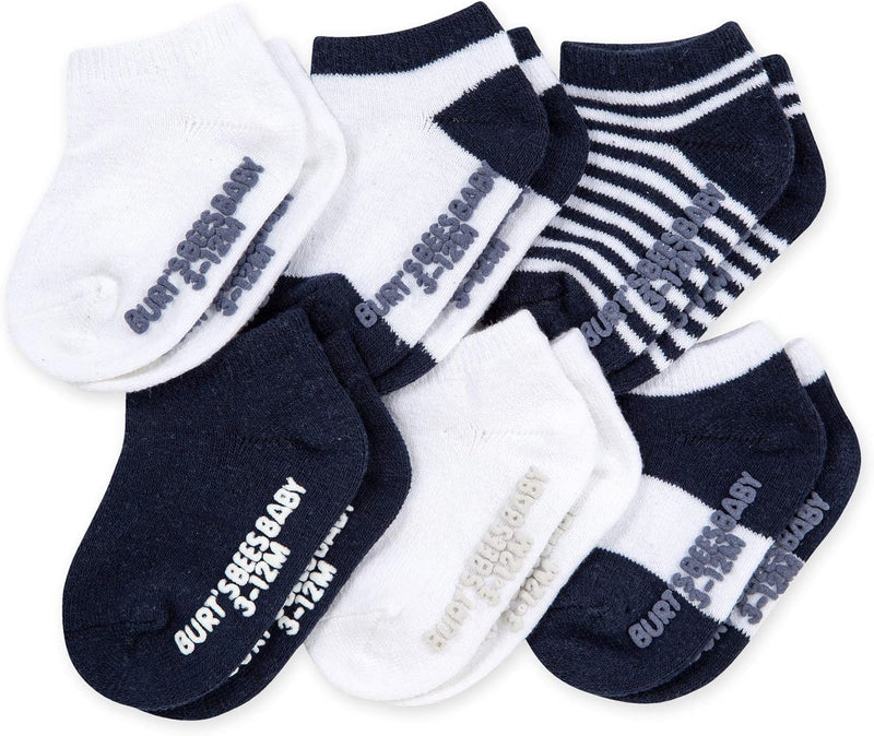 Burt's Bees Baby Unisex Baby, 6-pack Ankle Socks With Non-slip Grips, Made With Organic Cotton