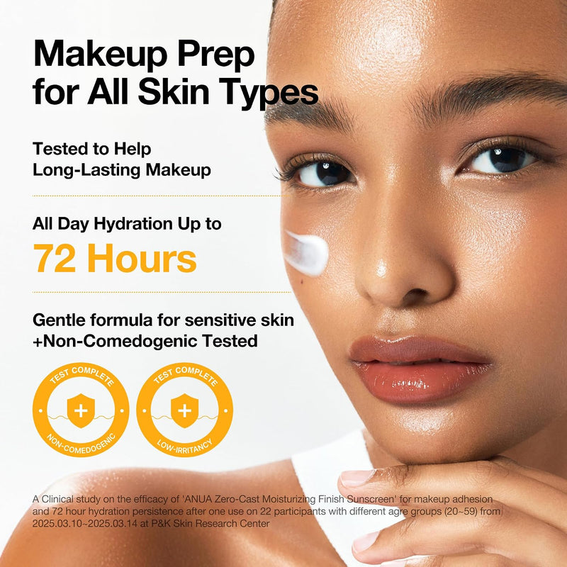 Zero-Cast Moisturizing Finish Sunscreen,SPF 50, Glow Natural Sunscreen,No White cast, Hyaluronic Acid, Niacinamide sun block for face,Oil-Free, Oxybenzone free, Travel Essential (50ml/1.69fl.oz)