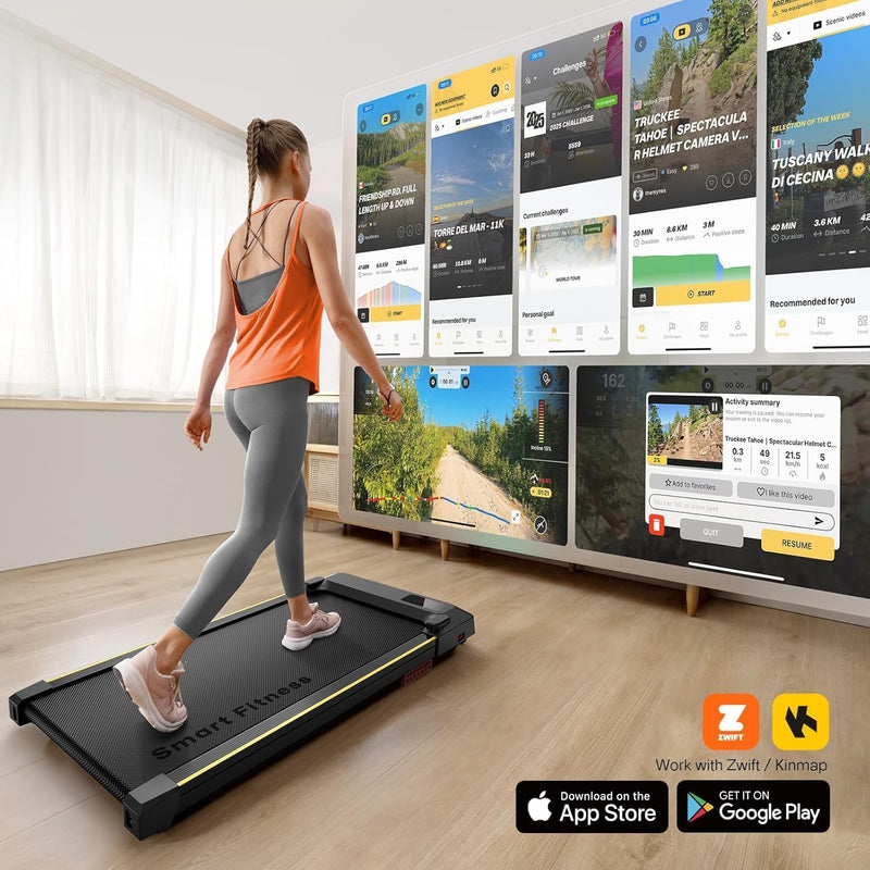 UREVO Walking pad Smart with APP Control, Under Desk Treadmill for Home and Office, 2.5 HP Portable Walking Jogging Running Machine with Remote Control 120KG Capacity
