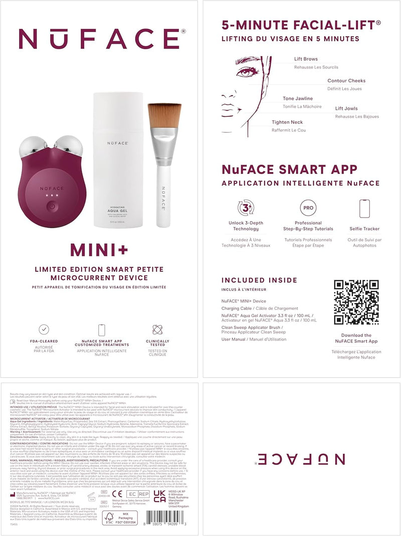 NuFACE MINI+ Limited Edition Starter Kit - Smart Petite Microcurrent Device - Velvet Rose - Lift, Contour & Tone your skin - Portable Petite Facial Toning Device - Velvet Rose