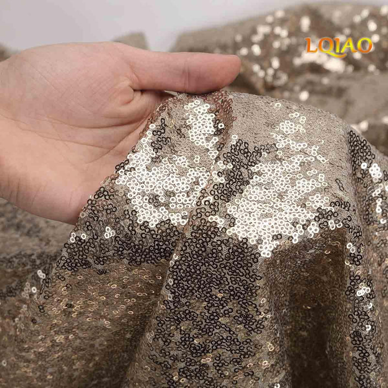 LQIAO 2 Panels Light Gold Sequin Backdrop Glitter Fabric for Wedding Birthday Parties Shimmer Wall-2x8ft