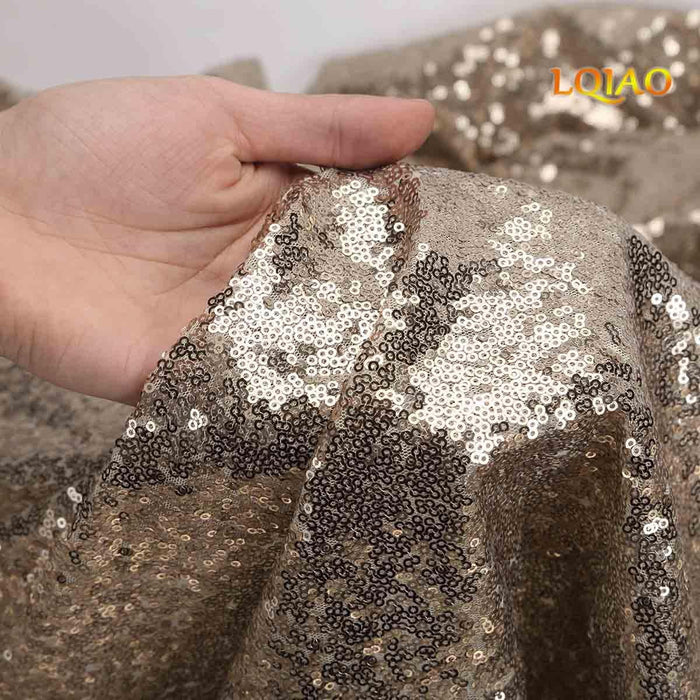 LQIAO 2 Panels Light Gold Sequin Backdrop Glitter Fabric for Wedding Birthday Parties Shimmer Wall-2x8ft