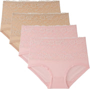 Dress Cici High Waisted Cotton Underwear, Lace Cotton Underwear for Women, 4-Pack (4 Pieces)