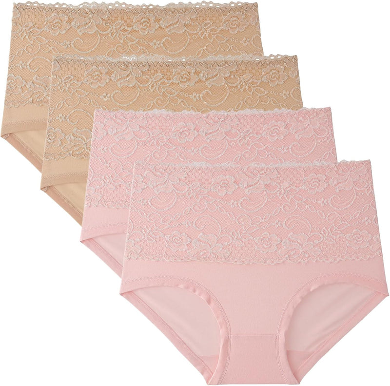 Dress Cici High Waisted Cotton Underwear, Lace Cotton Underwear for Women, 4-Pack (4 Pieces)