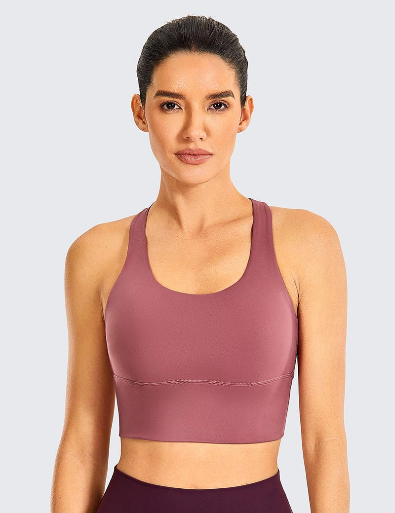 CRZ YOGA Women's Longline Strappy Sports Bras for Women Wirefree Padded Yoga Bras Tops